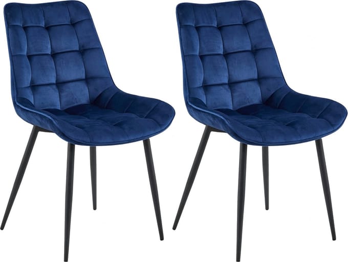 Colenis® - Quadra Eetkamerstoel - Set Van 2 - Blauw - Fluweel - Industrieel