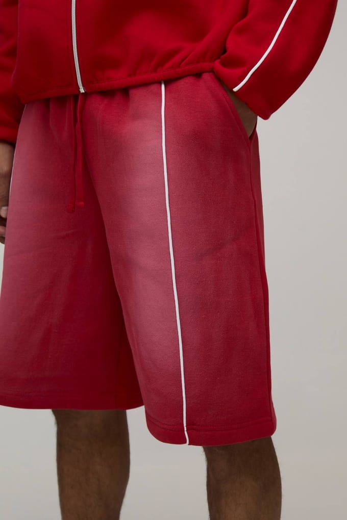 Baggy Fit Spray Wash Piping Jersey Short | Red | Size Medium