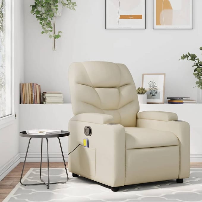 vidaXL - Massagestoel - van - kunstleer - in - crèmekleur