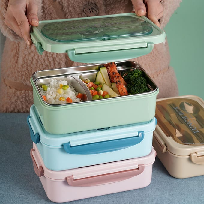 Boîte à déjeuner Portable en acier inoxydable 304, récipients alimentaires divisés étanches pour chauffage au micro-ondes avec vert