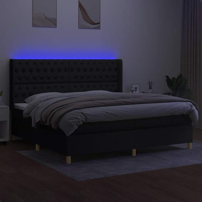 vidaXL - Boxspring - met - matras - en - LED - stof - zwart - 200x200 - cm