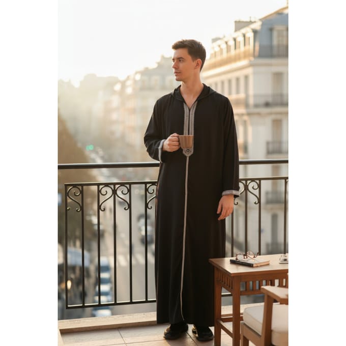 Heren zwarte Eid Marokkaanse Thobe Robe Djellaba Gandoura Ramadan Jubba LFS-HM3