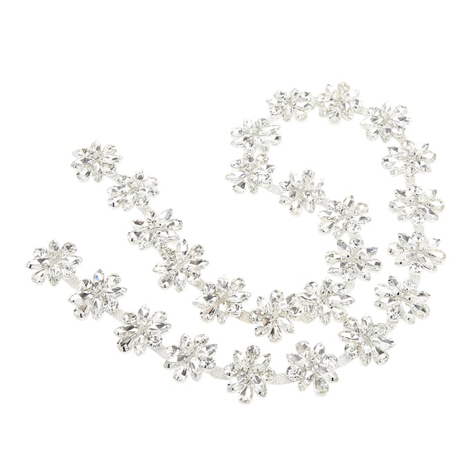Strassketting 1 Yard Breed 3,5 cm Kleuren Bloemvorm Glanzend Verfijnde Strass Applicatie voor white