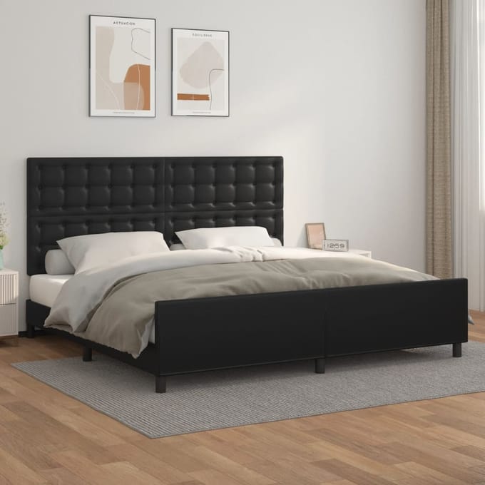 vidaXL - Bedframe - met - hoofdeinde - kunstleer - zwart - 200x200 - cm