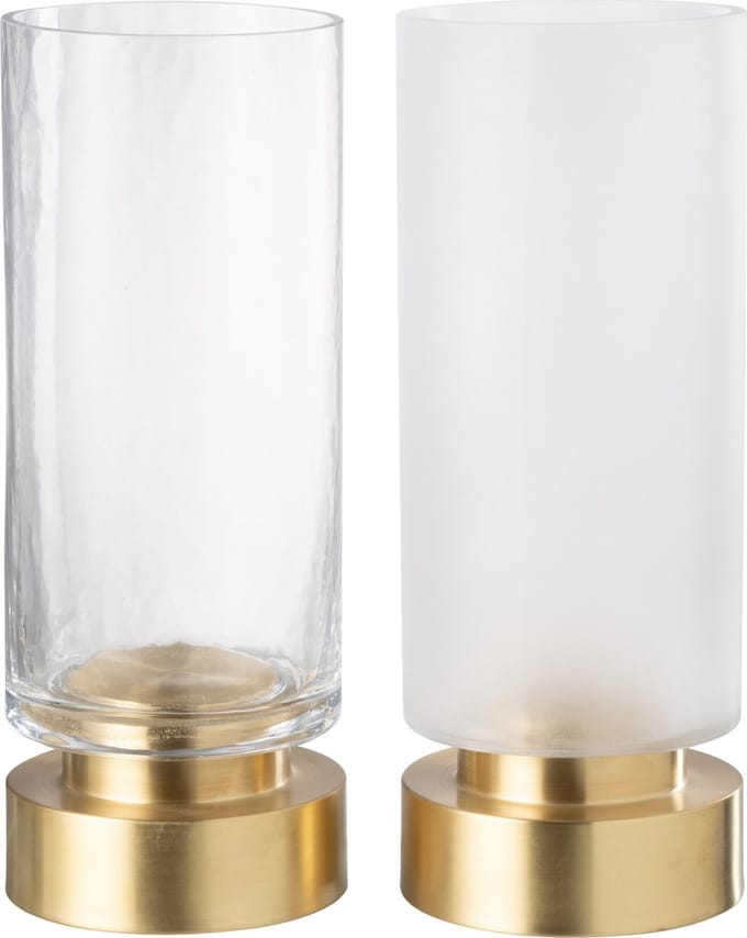 J-Line windlicht/vaas Pia - glas/koper - transparant/goud - medium - 2 stuks