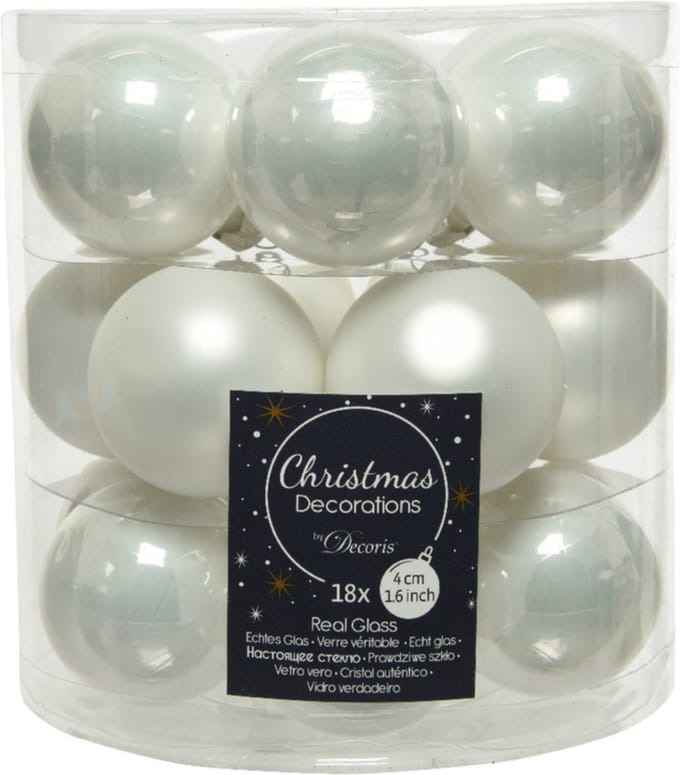 Decoris Kleine kerstballen - 18x st - wit - D4 cm - glas - kerstversiering