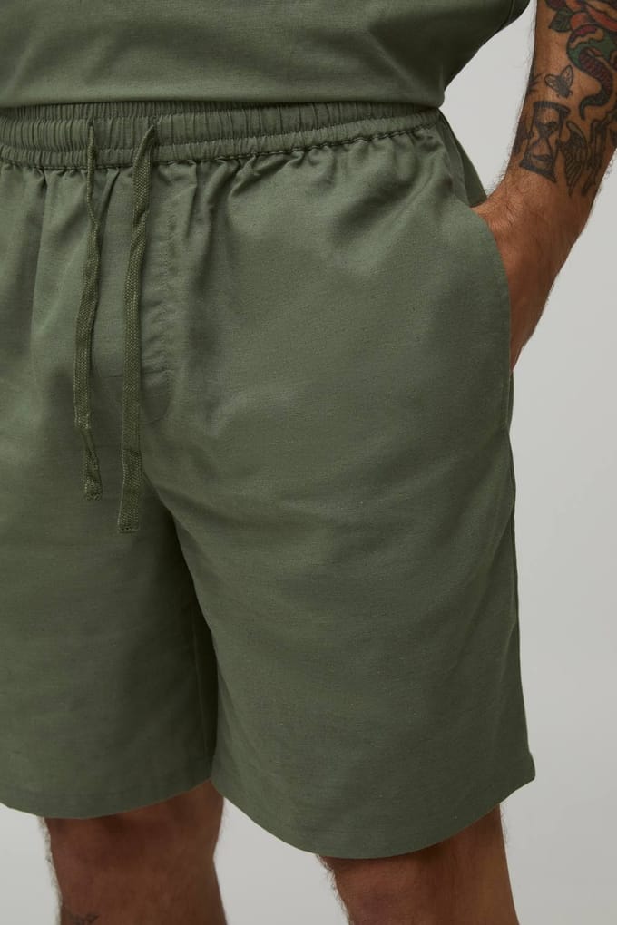 Ontspannen Pasvorm Middellange Linnen Mix Short | Olive | Size XS