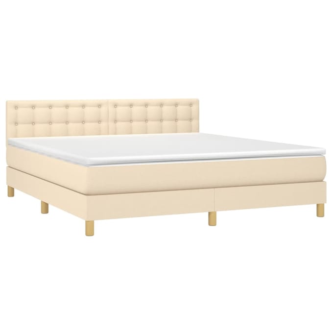 vidaXL - Boxspring - met - matras - en - LED - stof - crèmekleurig - 180x200 - cm