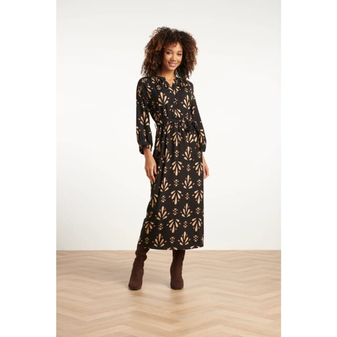 Smashed Lemon Ornament geprint maxi jurk in zwart en camel |
