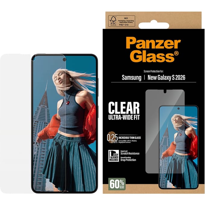 PanzerGlass Screenprotector geschikt voor Samsung Galaxy S26 Glazen | PanzerGlass Ultra-Wide Fit Screenprotector - Case Friendly