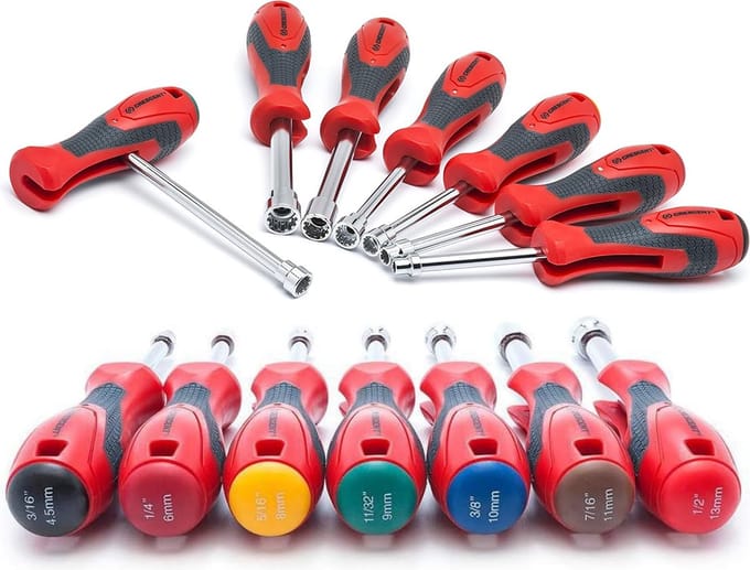7-delige Quick Multi T-handgreep dopsleutelset met holle as, metrisch en SAE