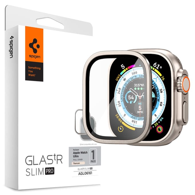 Spigen Glas.tR Slim Pro - Screen Protector Geschikt voor Apple Watch Ultra 3/2/1 - Case Friendly Tempered Glass - Titanium - 1-Pack