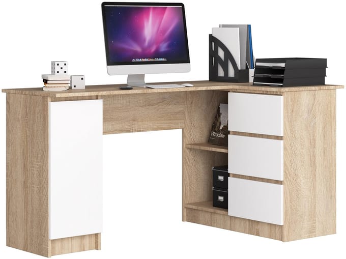 Hoekbureau Rechts B20 / Computerbureau / Computer Tafel / Bureautafel Rechts / Sonoma Eik - Wit / 155 x 77 x 85 cm