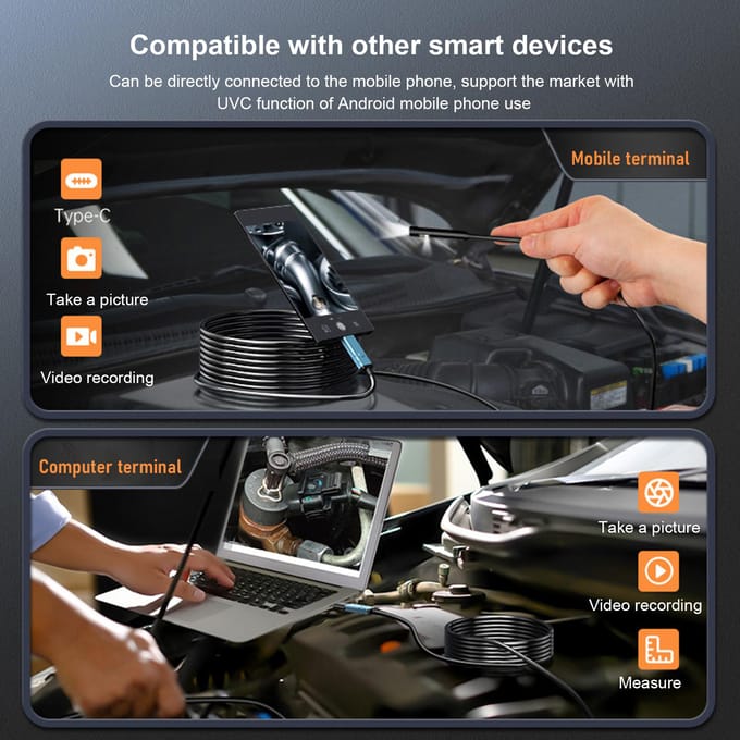 Caméra d'inspection d'égout 1080P avec double objectif Écran IPS de 5 pouces Moniteur Caméra endoscope avec LED noir