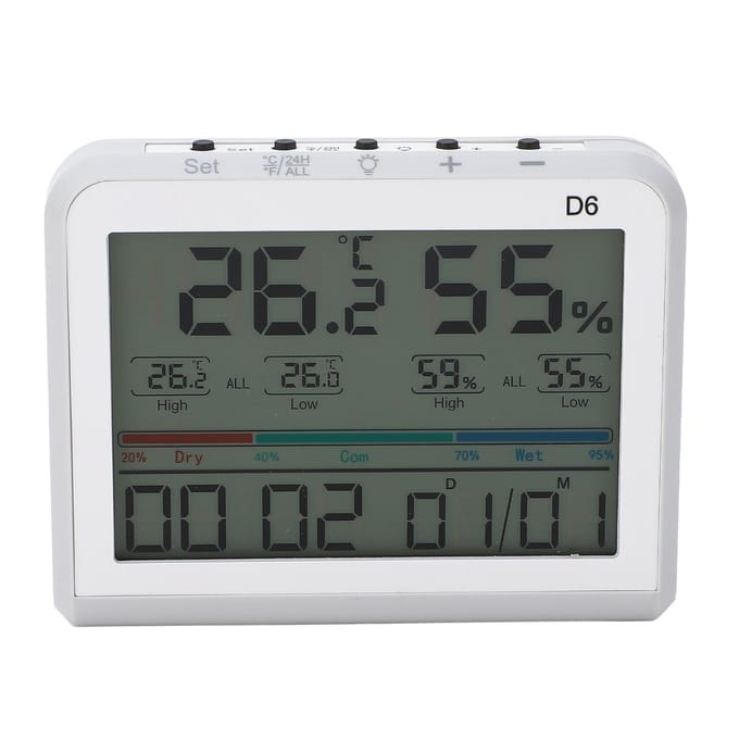 Digitale Binnenthermometer met Klok Datum Weergave Bureau Temperatuur Vochtigheidsmeter voor Huis Kamer gray