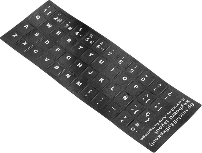 Spanish Keyboard Layout Stickers - 2 Pack Universal Keyboard Replacement Cover voor Notebook - Desktop Computer met Zwarte Achtergrond en Witte Letters