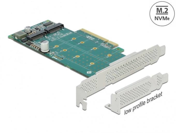 Delock PCI Express x8 Card to 2 x internal NVMe M.2 Key M - Bifurcation - Low Profile Form Factor