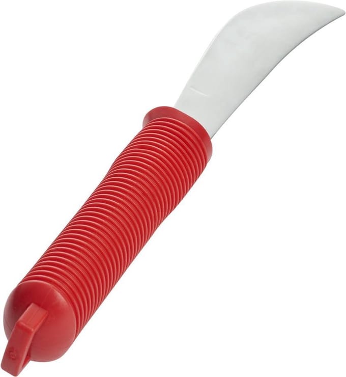 Aangepast dik bestek, Mes. Verdikt handvat met soft grip. Rood