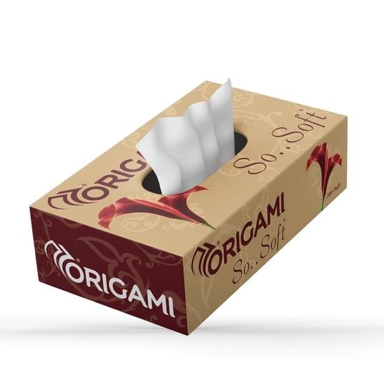 Origami 2-laags gezichtstissuebox | Autotissue - Pak van 3 (200 Trekken Per Doos, 600 Vellen) beige