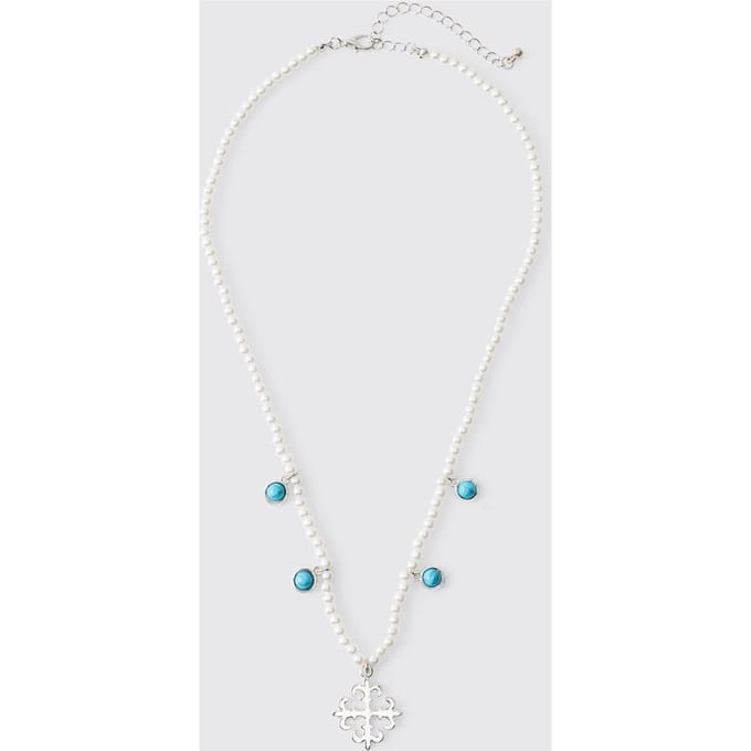 Edelsteen en Kruis Ketting | Silver