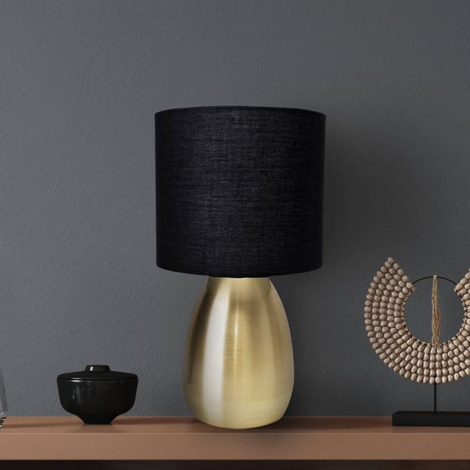 Näve Tafellamp Aurum, stoffen kap, zwart/goud