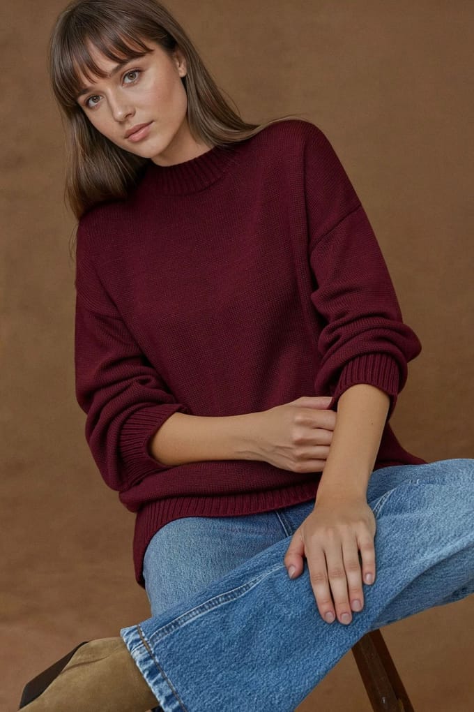 Dikke Gebreide Crewneck Lange Trui