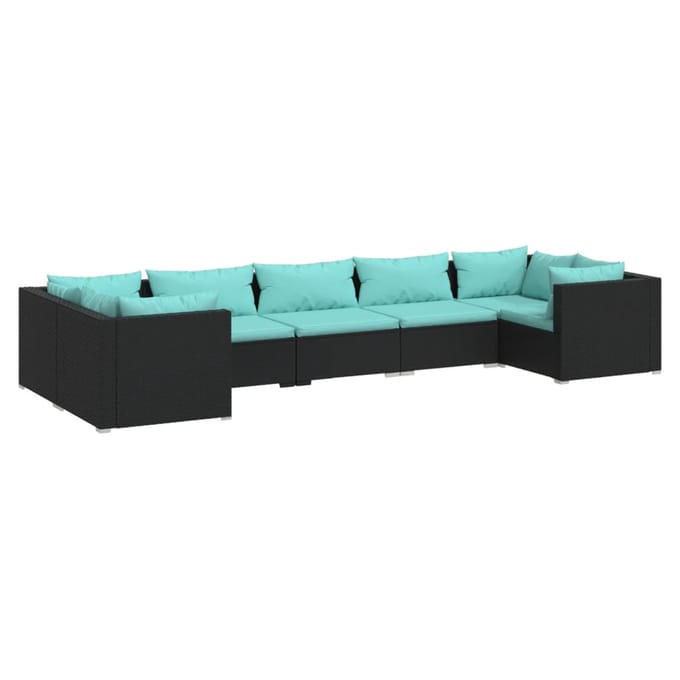 vidaXL - 7-delige - Loungeset - met - kussens - poly - rattan - zwart