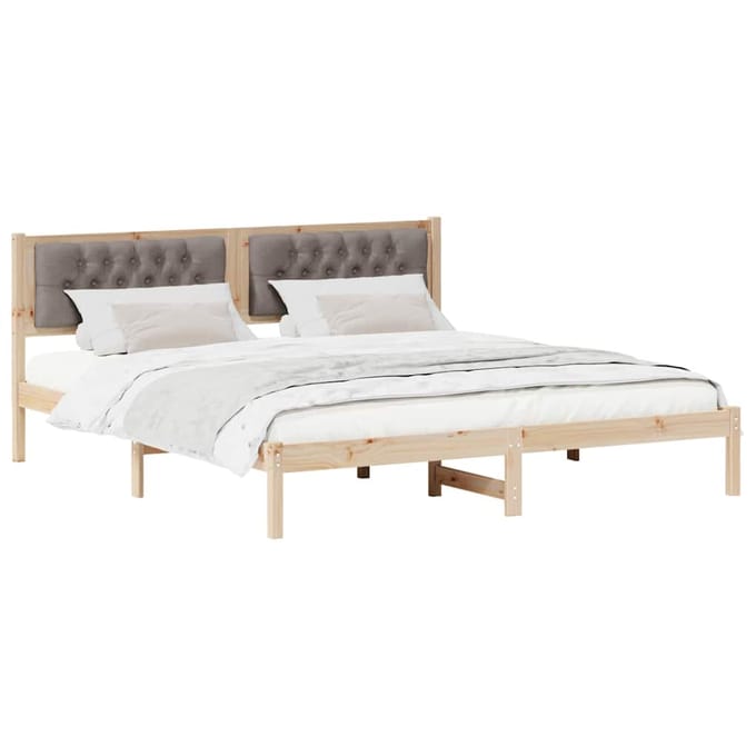vidaXL - Bedframe - met - hoofdeinde - Taupe - 160 - x - 200 - cm - Massief - grenenhout