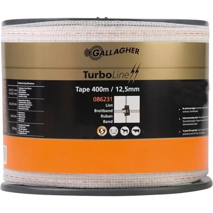 Gallagher TurboLine Lint 12,5mm (wit, 400m) - Sterk lint voor elektrische afrastering