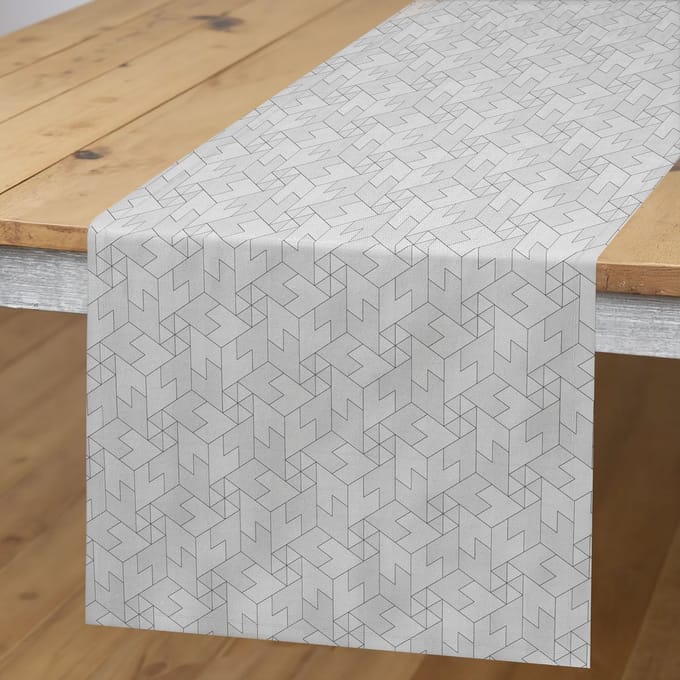 ABAKUHAUS Tafelloper – 40×300 cm – Bleekgrijs & Parel – Polyester