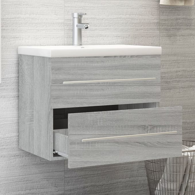 vidaXL - Wastafelkast - met - ingebouwde - wasbak - bewerkt - hout - grijs - sonoma
