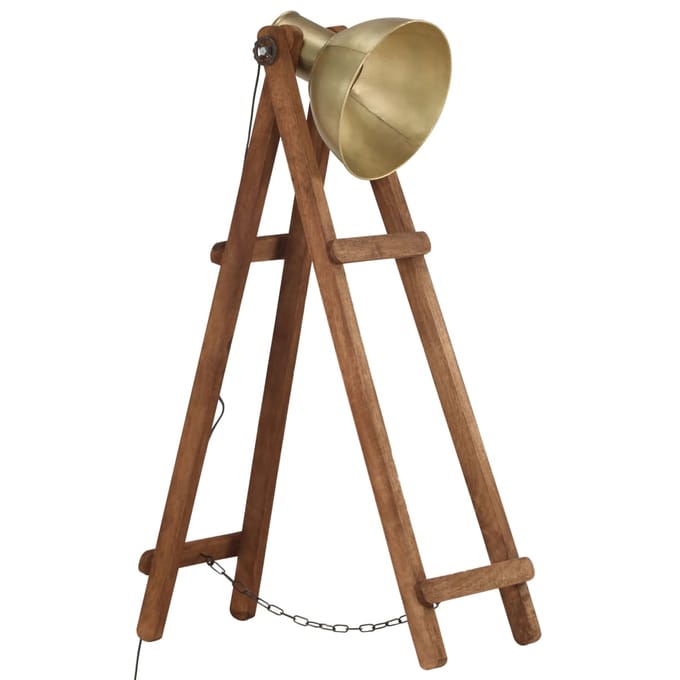 vidaXL Vloerlamp E27 massief mangohout messingkleurig