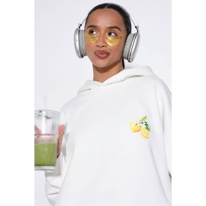 boohoo Dames Citroen Bedrukte Oversized Hoodie | Ecru | Maat: Medium