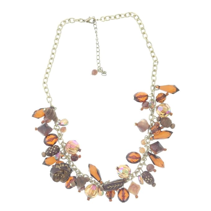 Behave - Ketting goudkleur met hangers bruin, 41 cm