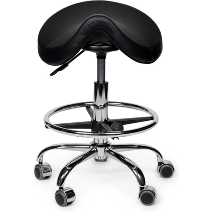 Zadelkruk Office Premium laag met voetring harde wielen zw