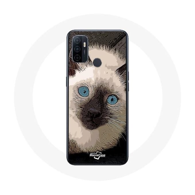 Oppo A53 hoesje Zwart-witte Siamese kat met blauwe ogen
