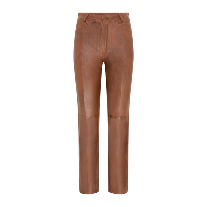 Dames Tan Lamsleer 501 Biker Jeans - Ankara