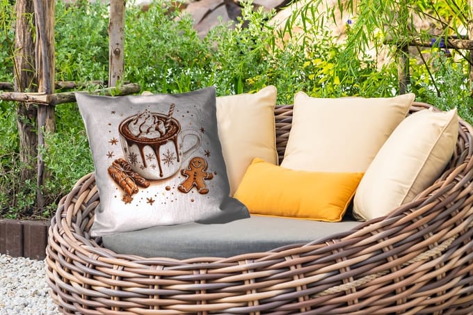Buitenkussen Weerbestendig - Chocomel - Decoratie - Koek - Winter - Kerst - 50x50 cm