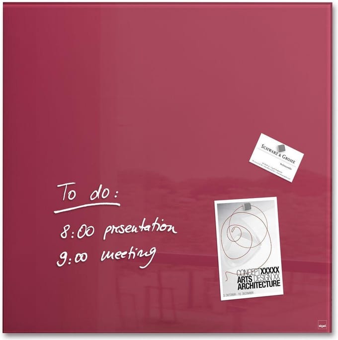Sigel glasmagneetbord Artverum 48x48cm bessenrood