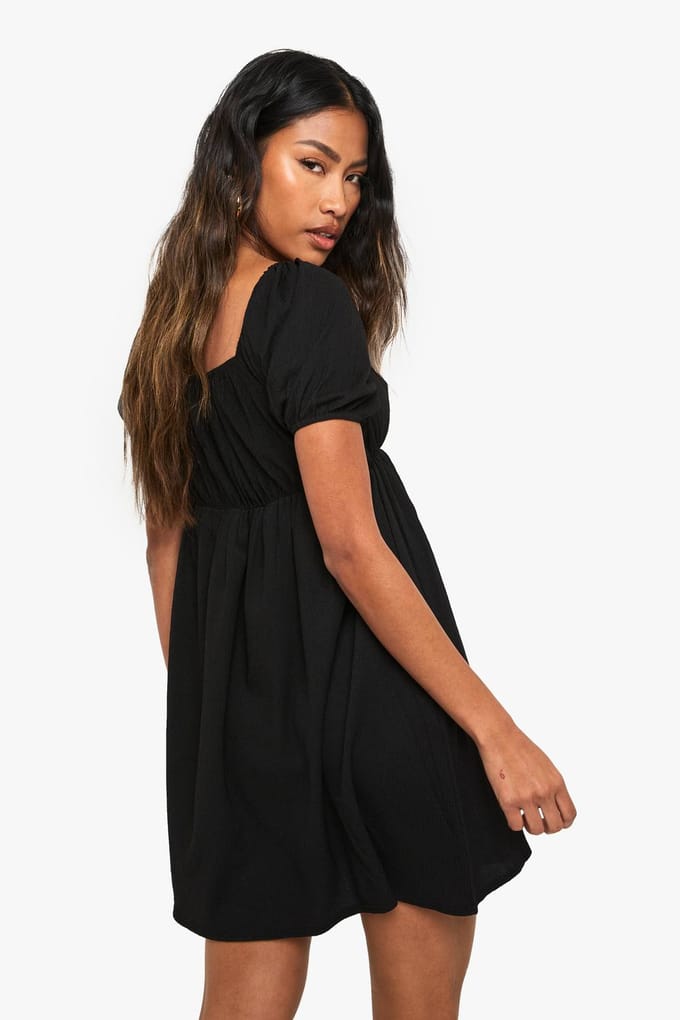 boohoo Dames Pofmouwen Smock Mini Jurk | Black | Maat: 8