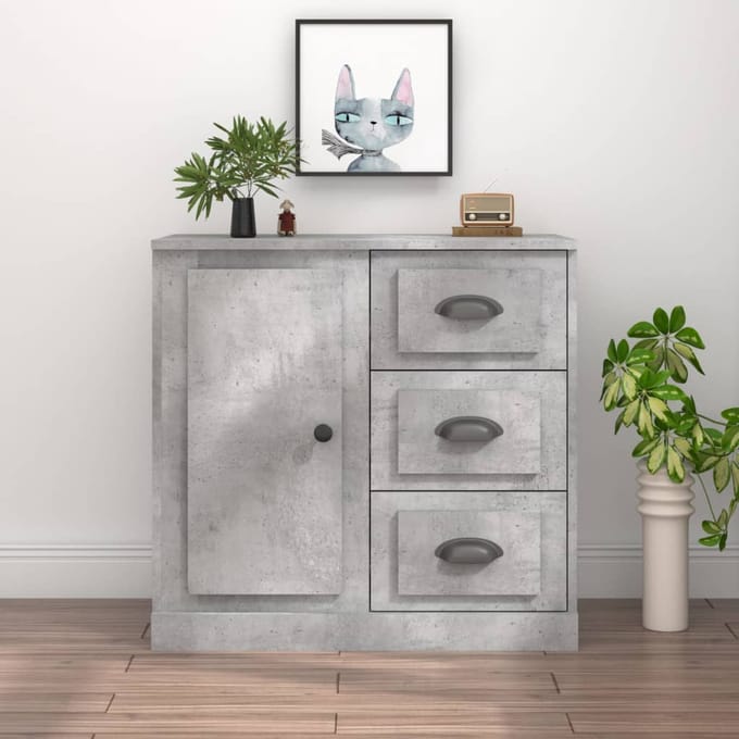vidaXL - Dressoir - 70x35,5x67,5 - cm - bewerkt - hout - betongrijs