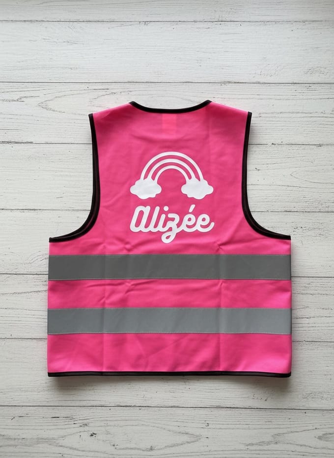 Hip met Pit Creaties Fluo hesje met naam - voor kind - veiligheidshesje - rose