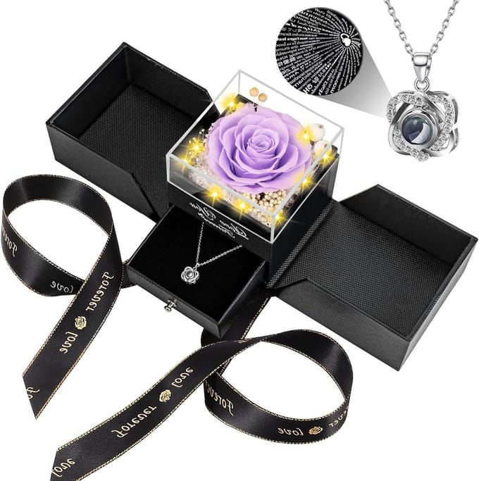 Geconserveerde Roos - Eeuwige Bloemen - Romantisch Cadeau - Echte Roos - Hartvorm - Lichtpaars