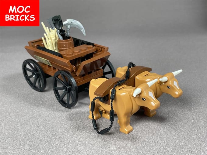 Set MOC Bakstenen Koe Rundvee Kar Ossen Stad Boerderij Huis Gemonteerd Bouwstenen Accessoires Kinder Speelgoed black