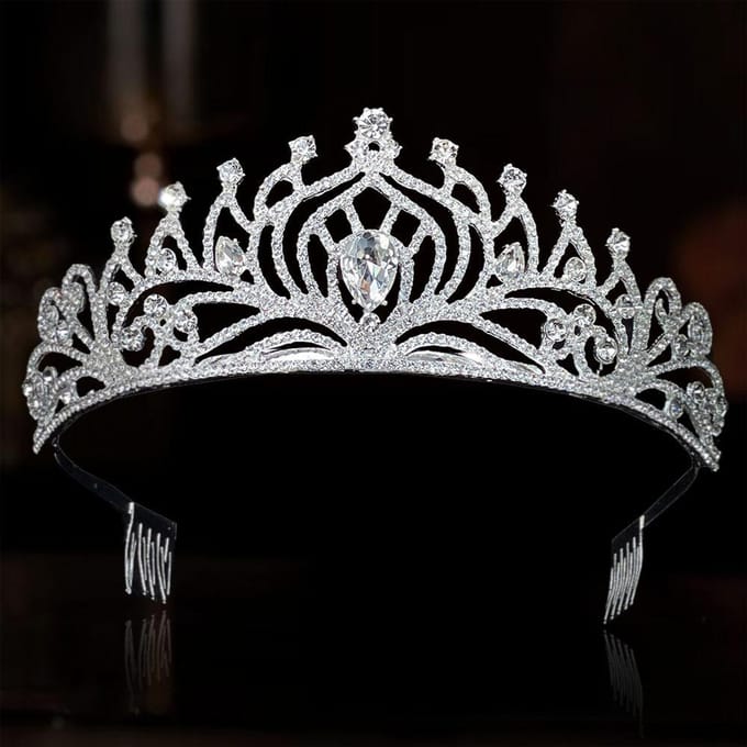 Kroon Bruid Luxe Diamant Bezet en Strass Kroon Bruiloft Grote Jurk Bruiloft Accessoires Kroon white