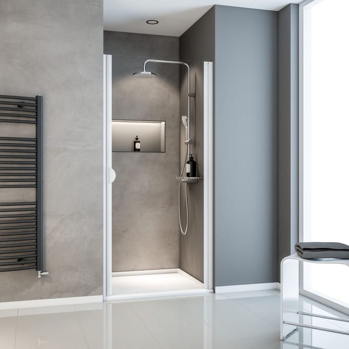 douchedeur- draaideur - nis - 80x180cm - wit - transparant veiligheidsglas