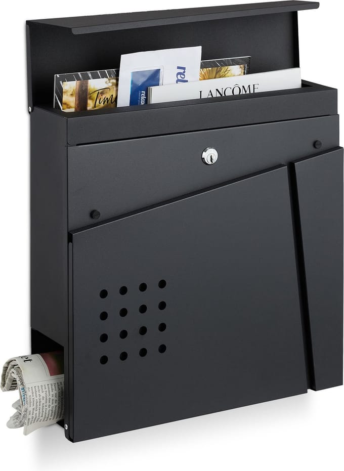 brievenbus hangend - met krantenrol - 37 x 37 x 11 cm - 2 sleutels - staal - buiten
