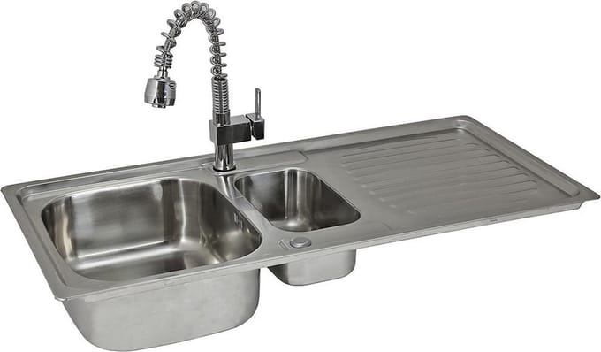 KuKoo RVS gootsteen met Padstow kraan, omkeerbaar, 105 x 18 x 50 cm.