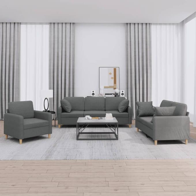 Vidaxl 3-Cz. Ensemble de Relaxation Avec Coussins, Gris Foncé, Tissu