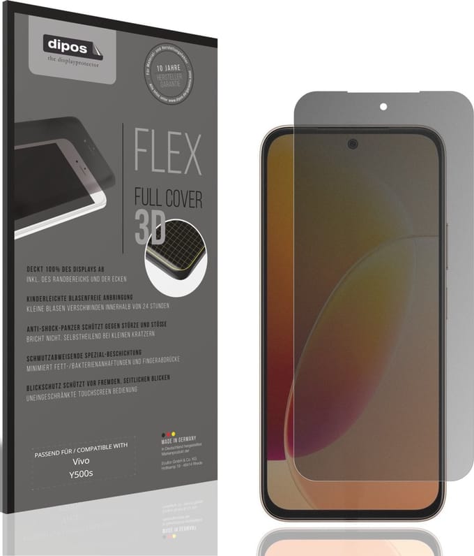 dipos FLEX – Matte Privacy Screenprotector geschikt voor Vivo Y500s | Volledige Schermbescherming | Case-Friendly